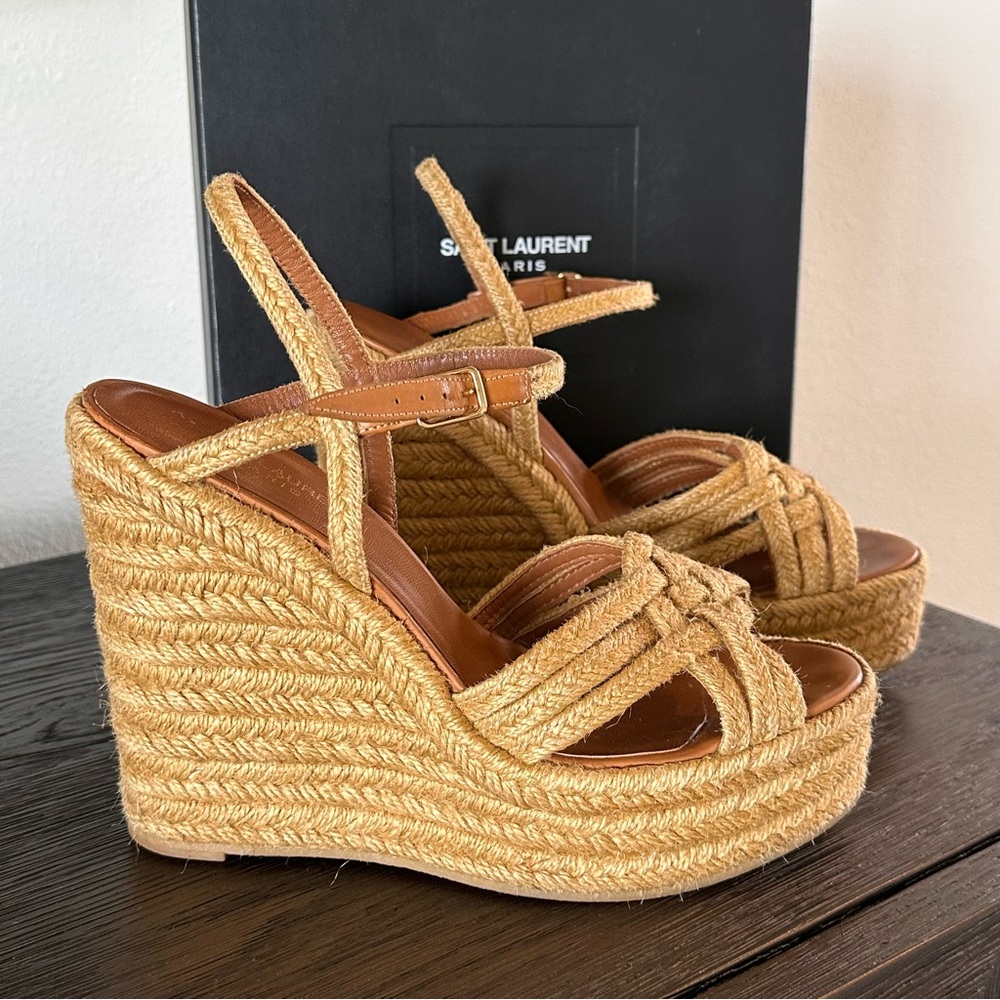 Saint Laurent Jute Espadrille Woven Wedges